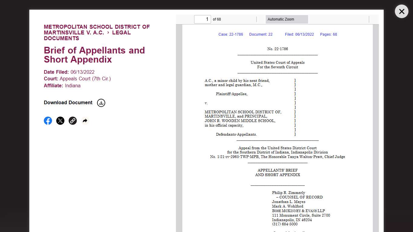 Metropolitan School District of Martinsville v. A.C. | American Civil Liberties Union