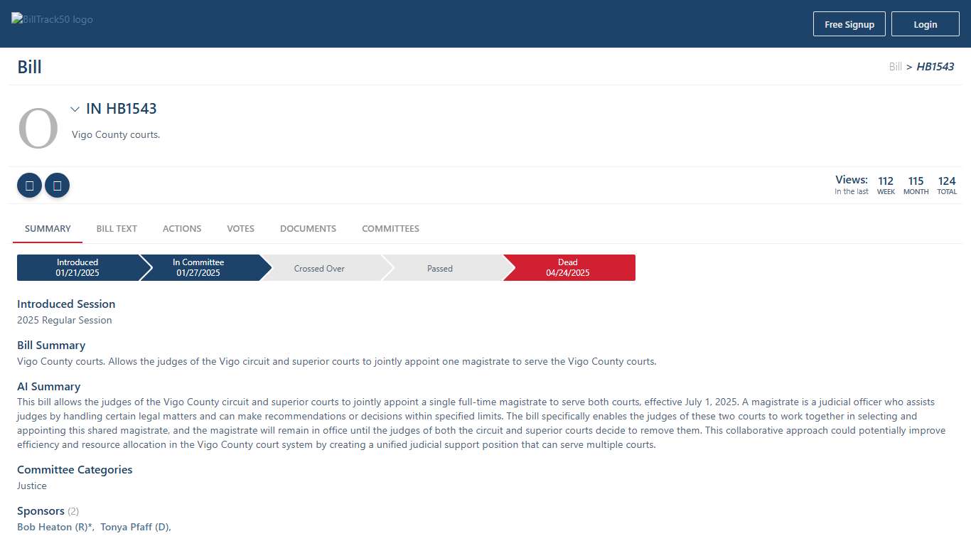 IN HB1543 | BillTrack50